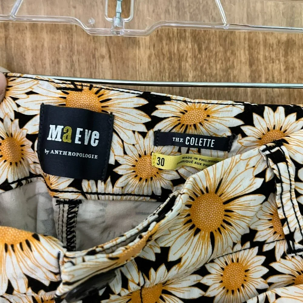 Anthropologie | Maeve Colette Cropped Wide Pants | Daisy Pattern | Size 30 - Picture 5 of 8